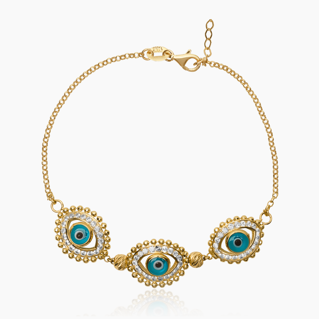 14K YELLOW GOLD AURELUNE EYE BRACELET -AQUA