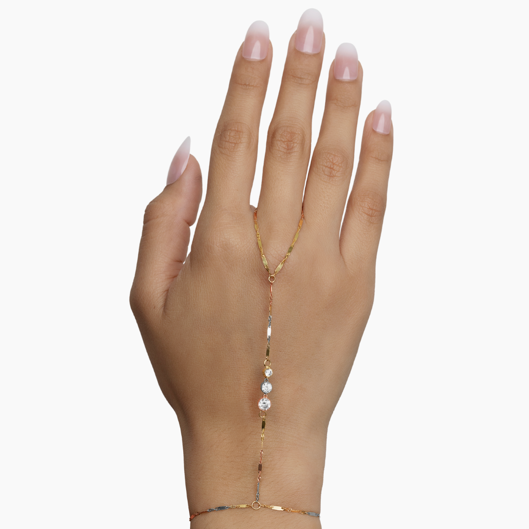 14K TRI COLOR GOLD TRINITIY GLOW MIRROR TWIST HAND CHAIN