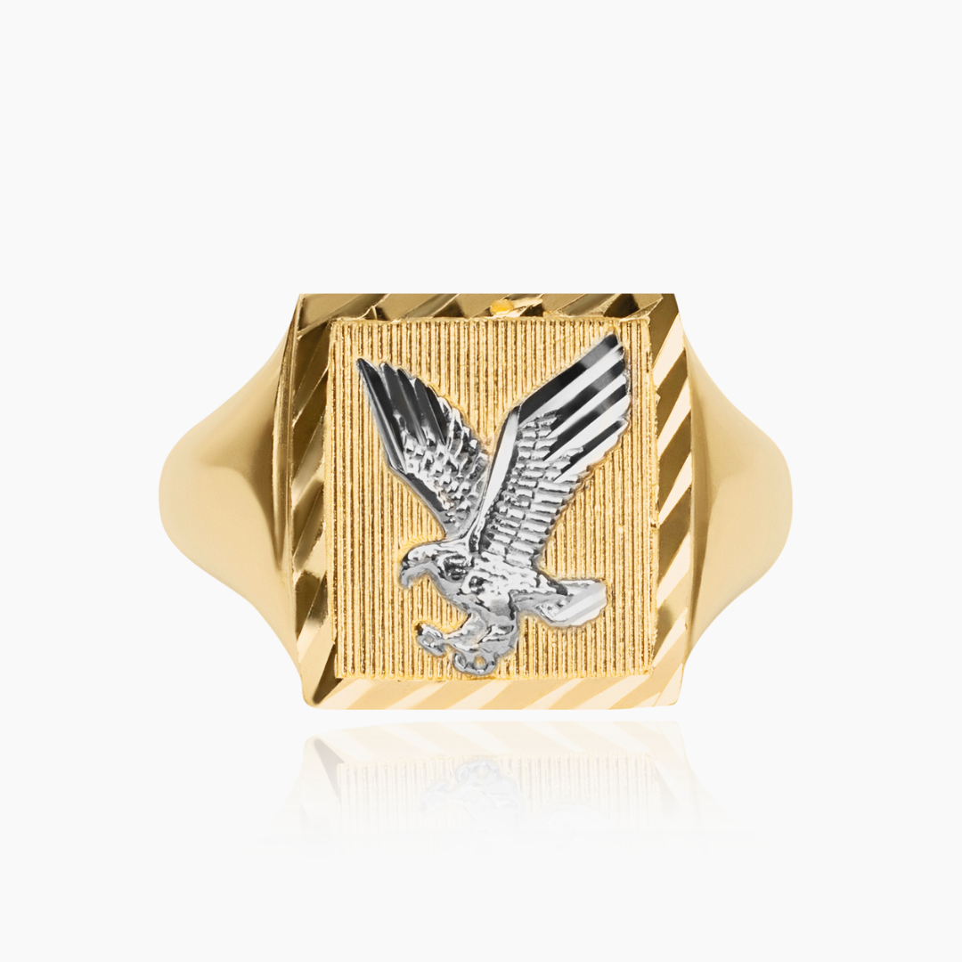 14K YELLOW GOLD EAGLE FRAMED RING