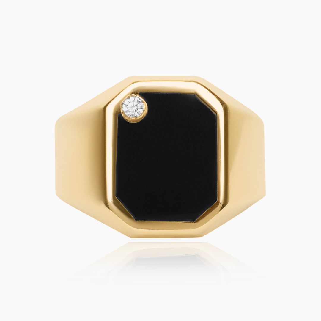 14K YELLOW GOLD BLACK ONYX SIGNET RING