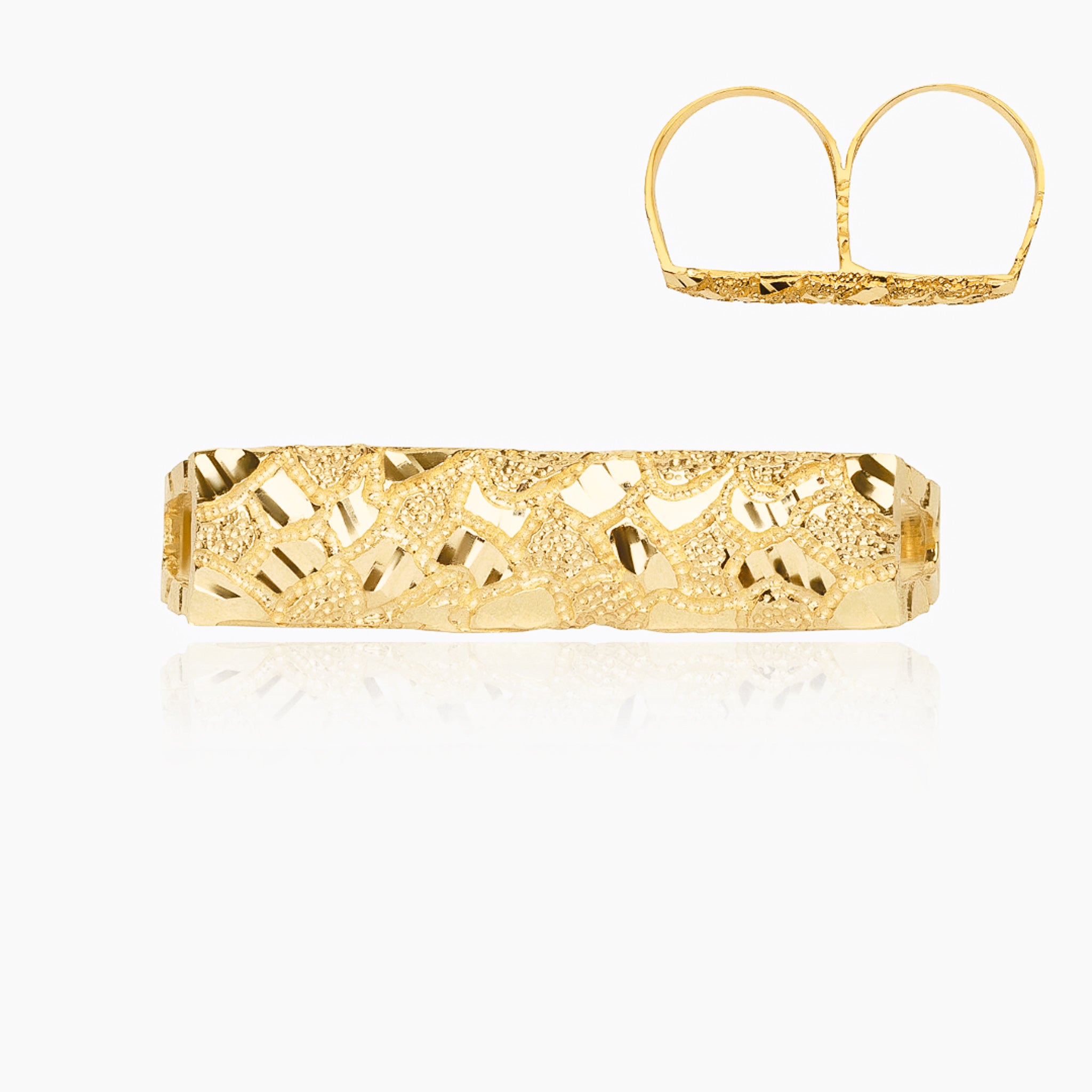 10K YELLOW GOLD NUGGET DOUBLE FINGER RING