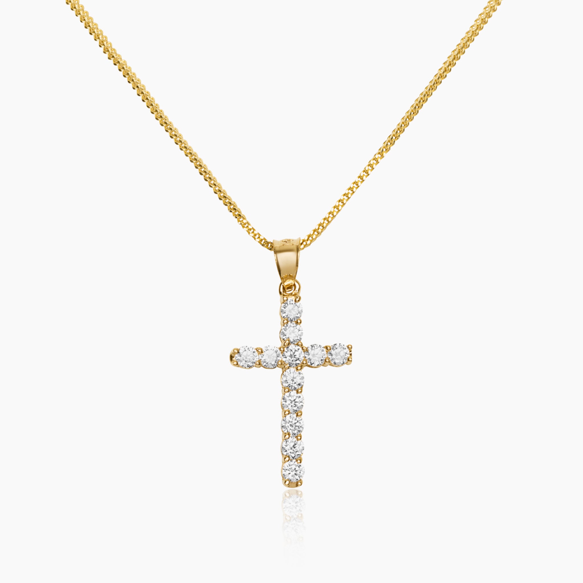 14K YELLOW GOLD LEAH PAVE CROSS NECKLACE