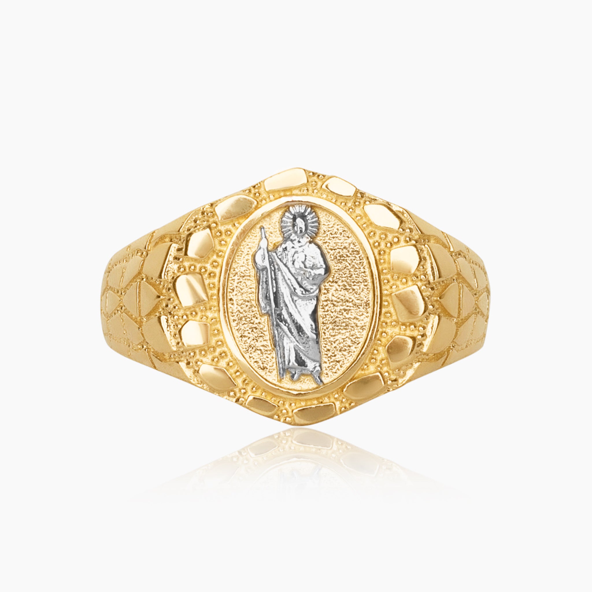 14K YELLOW GOLD SAN JUDAS NUGGET SIGNET RING