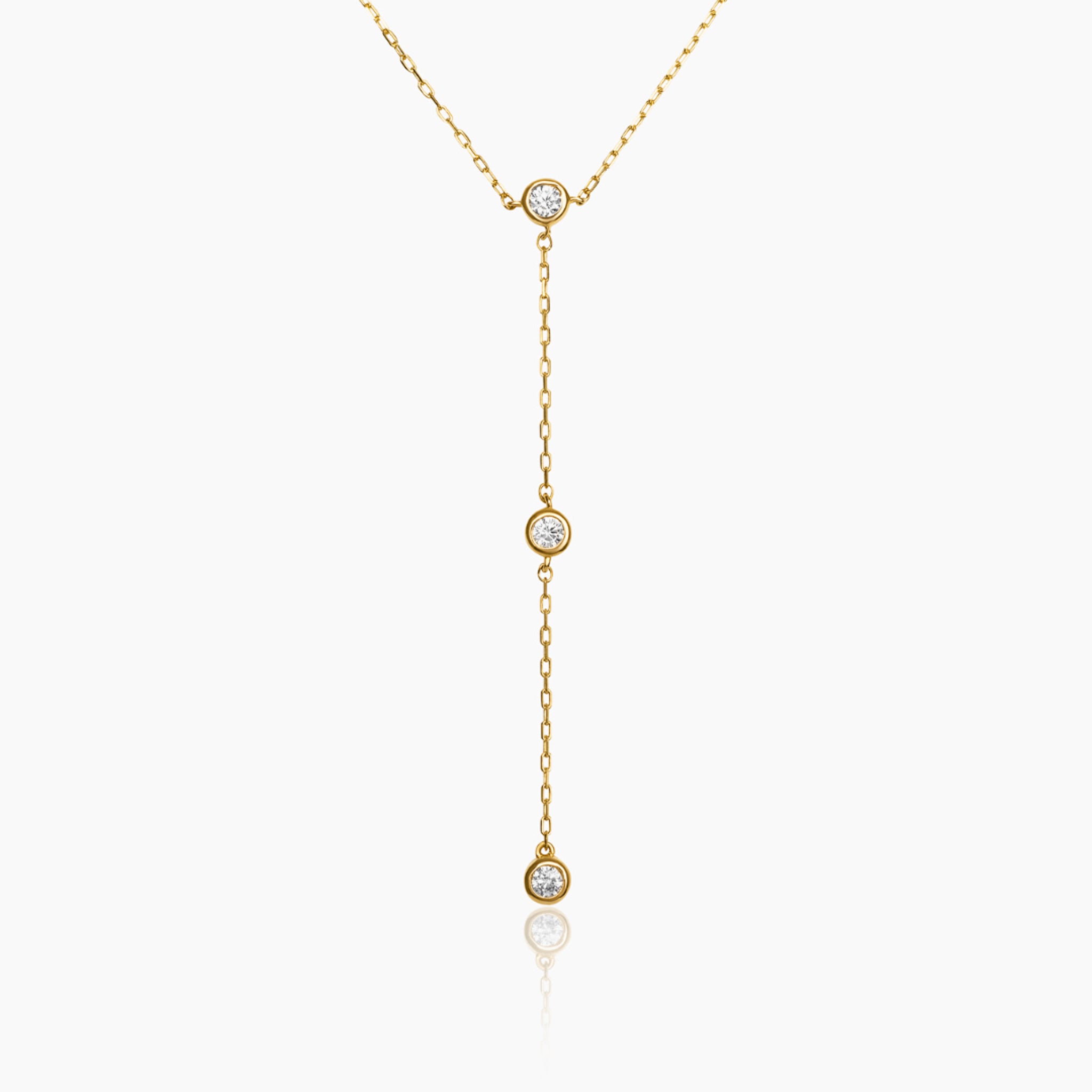 14K YELLOW GOLD 3 CZ LARIAT NECKLACE