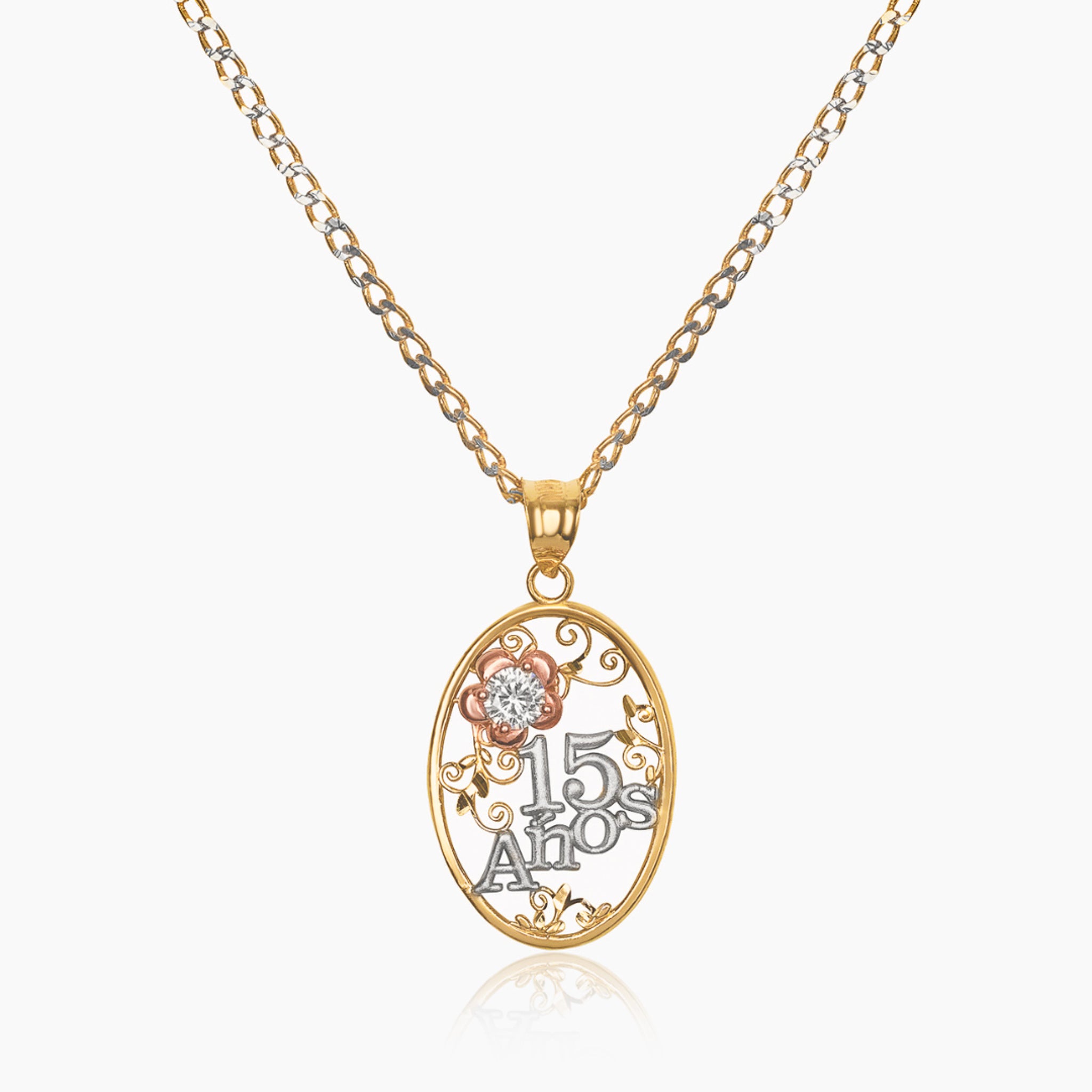 14K TRI COLOR GOLD ALEJANDRA QUINCE NECKLACE
