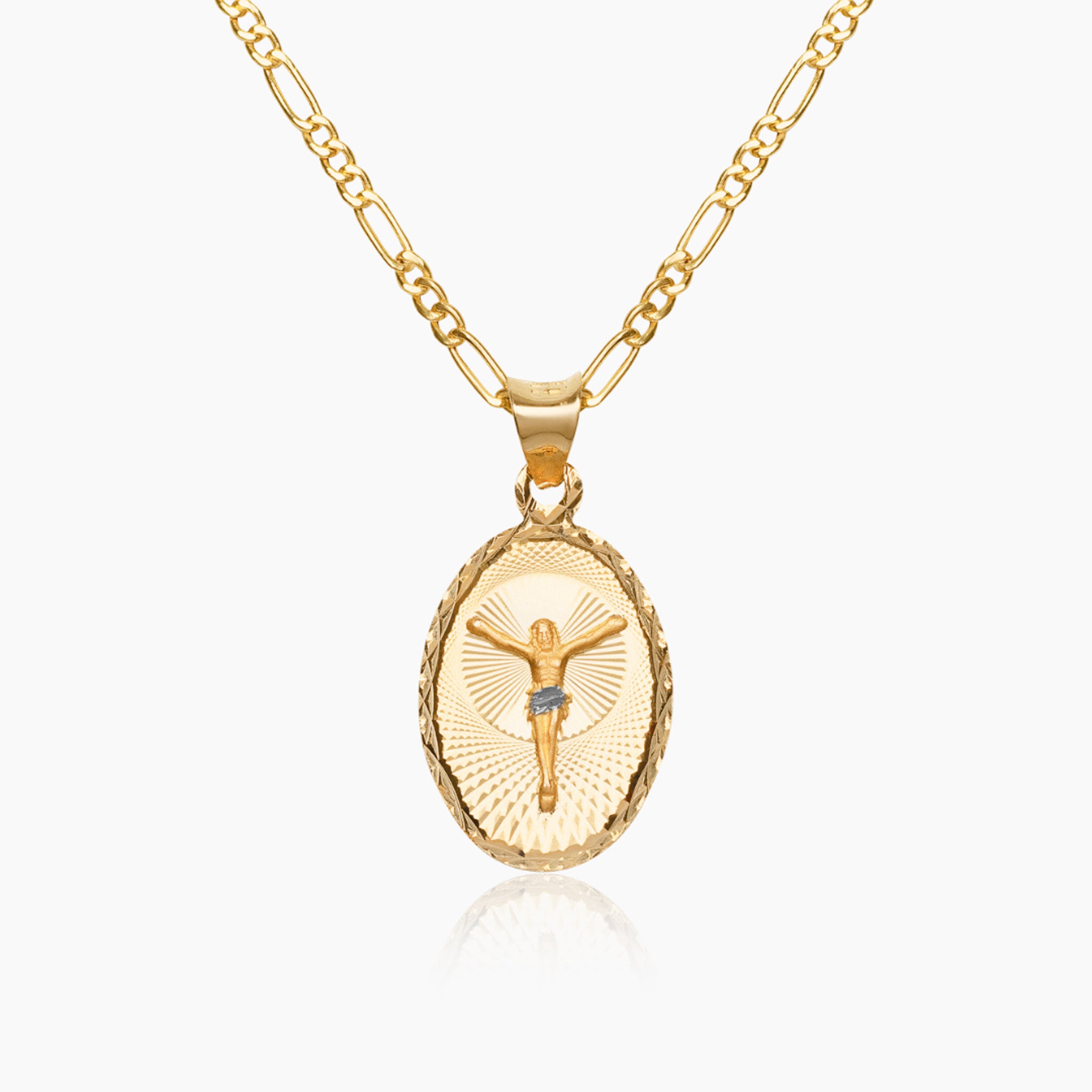 14K YELLOW GOLD OVAL CHRIST'S RADIANCE FIGARO NECKLACE