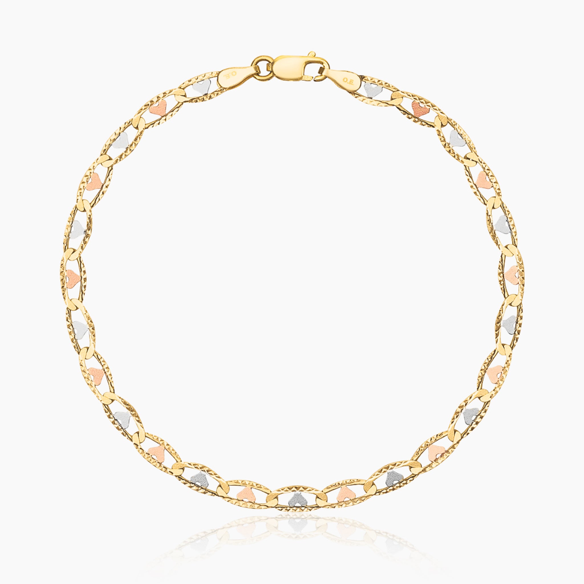 14K TRI COLOR GOLD HEART VALENTINO BRACELET