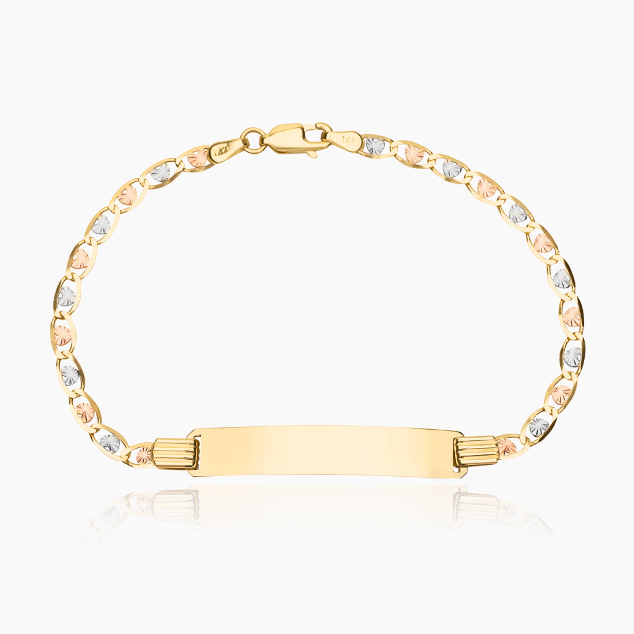 14K TRI COLOR GOLD HEART VALENTINO ID BRACELET