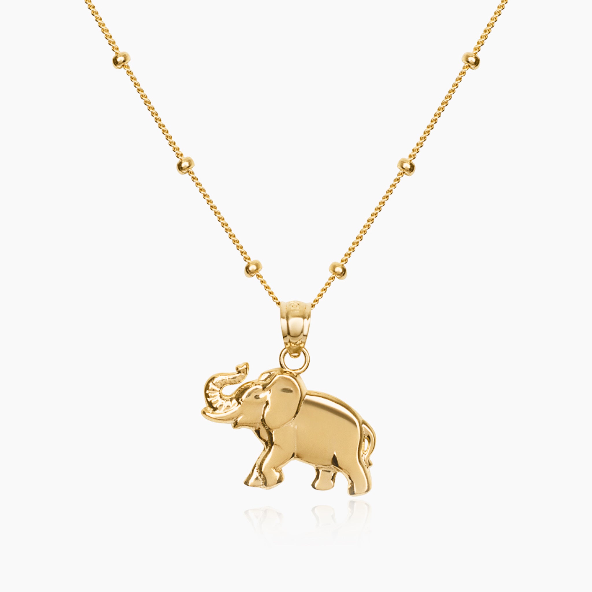 14K YELLOW GOLD JOYUS ELEPHANT BEADED NECKLACE