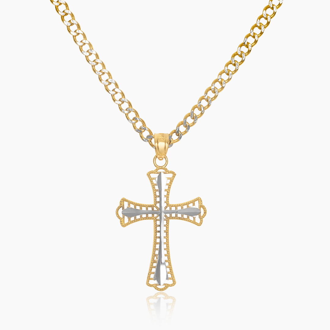 14K TWO TONED GOLD TOBIAH CROSS NECKLACE