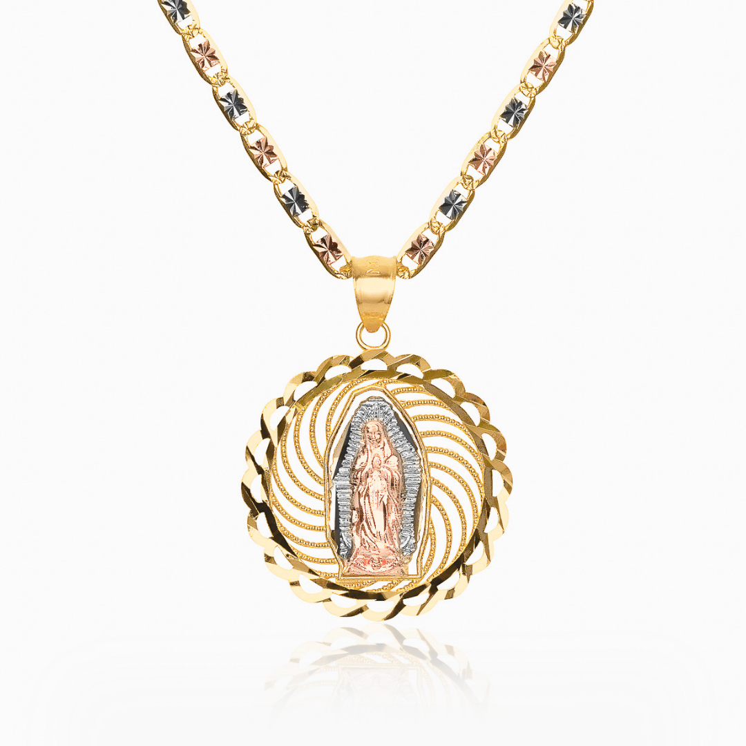 14K TRI COLOR GOLD AURA VIRGIN MARY NECKLACE