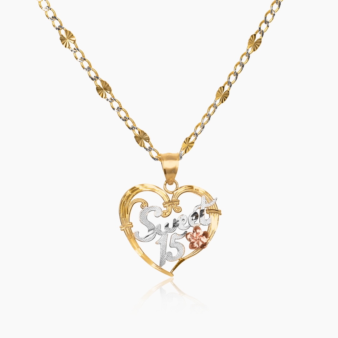 14K YELLOW GOLD SWEET 15 BLESSING NECKLACE
