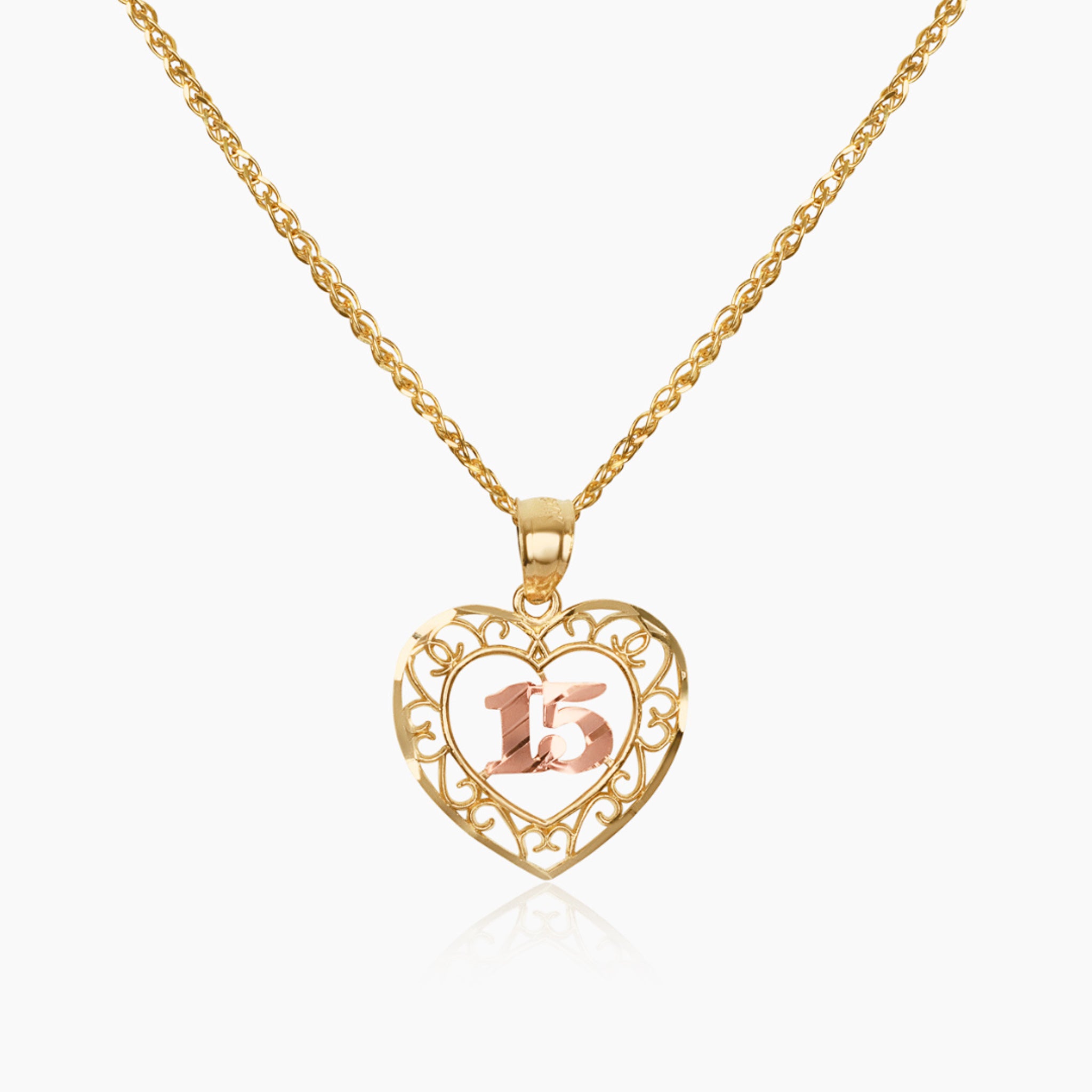 14K YELLOW GOLD FILIGREE HEART 15 NECKLACE