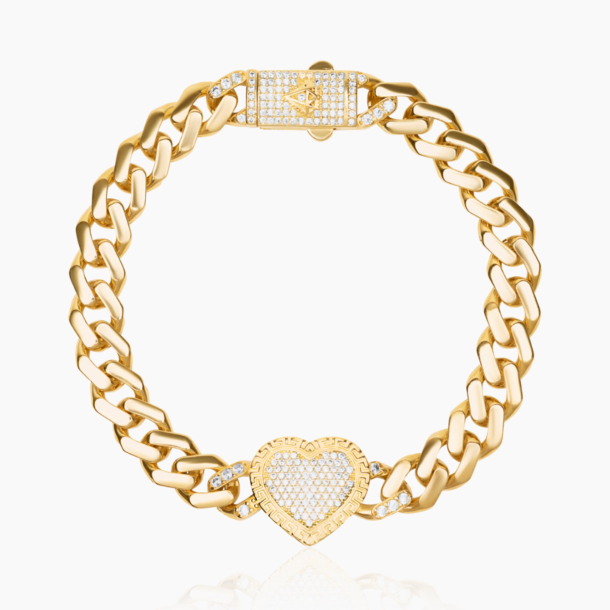 14K YELLOW GOLD ICY HEART GRECIAN FRAME MONACO BRACELET