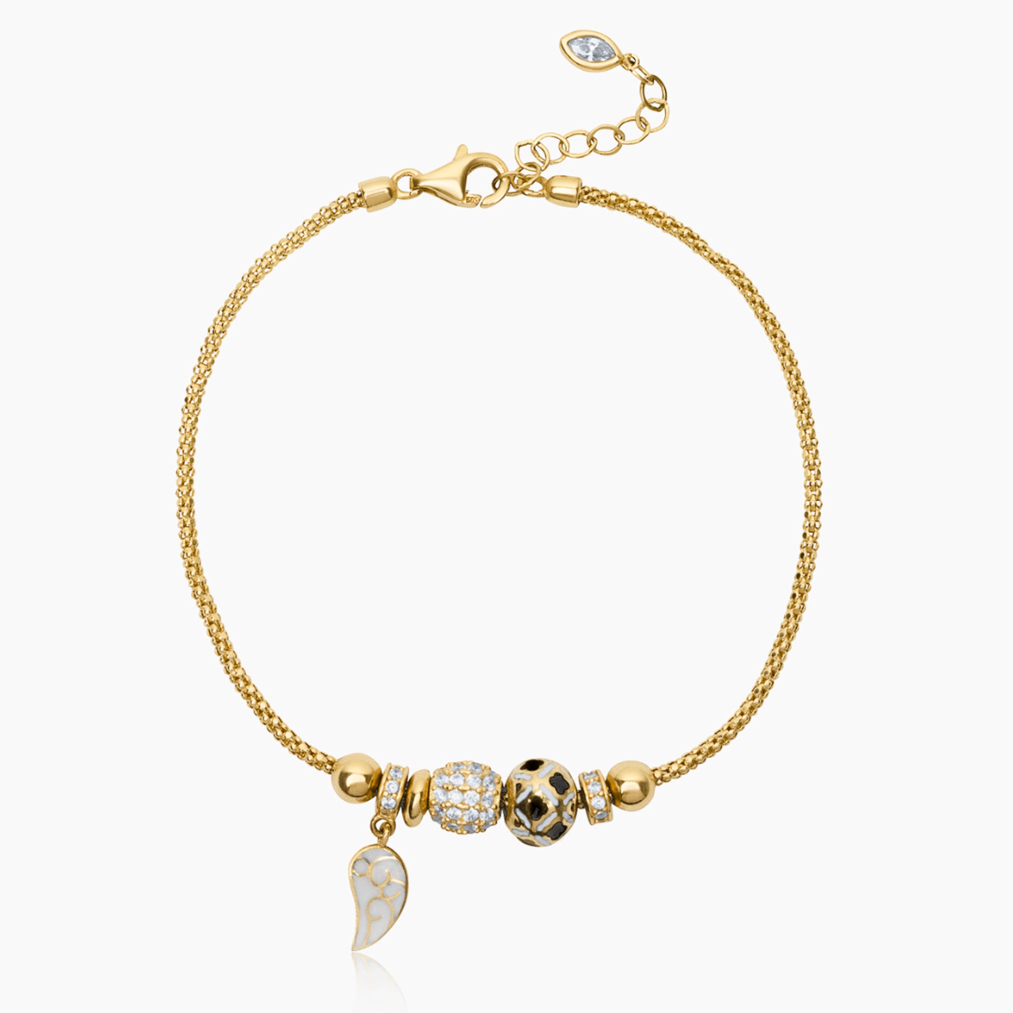 14K YELLOW GOLD CORD ANGEL ON EARTH CHARM BRACELET