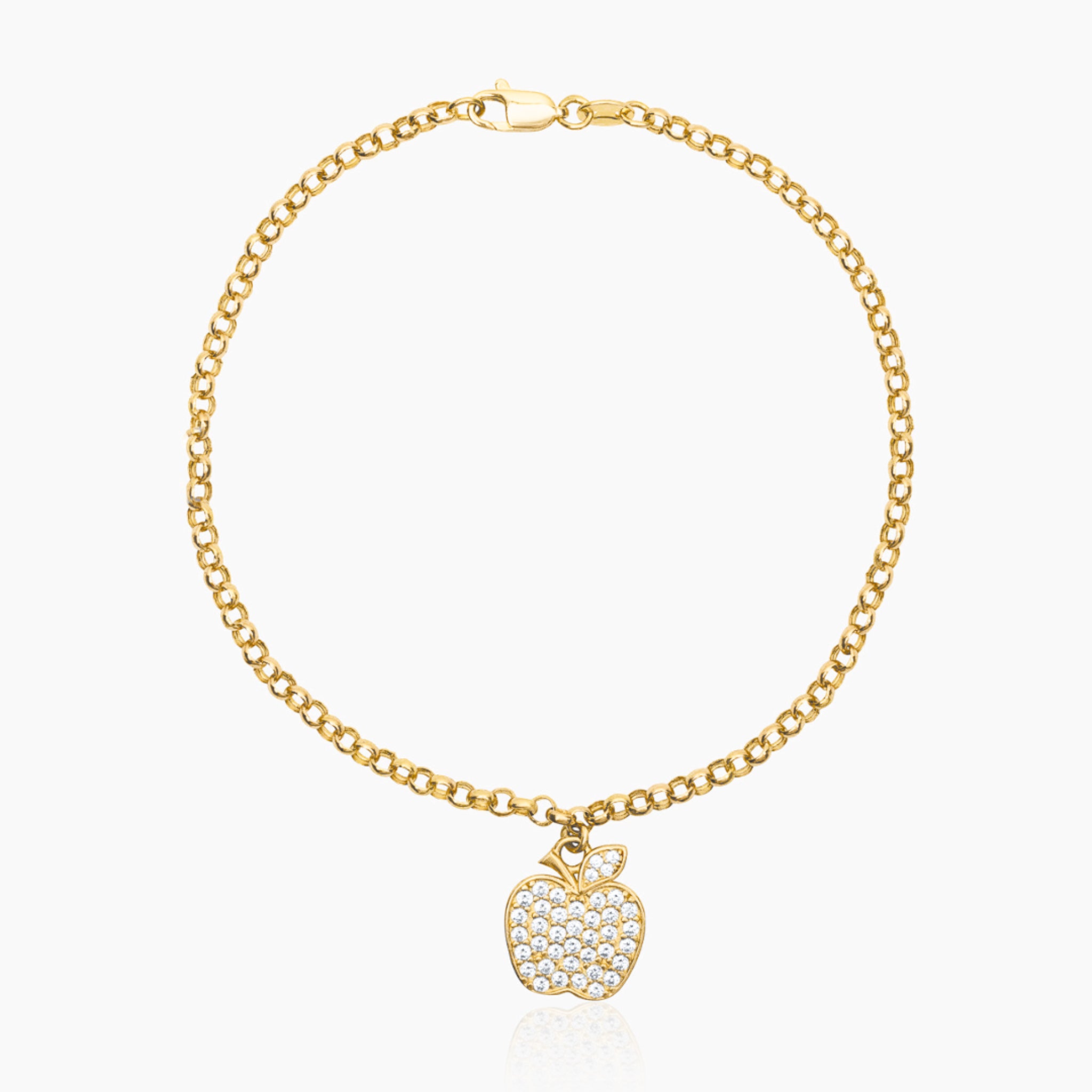 14K YELLOW GOLD APPLE PENDANT ROLO CHARM BRACELET