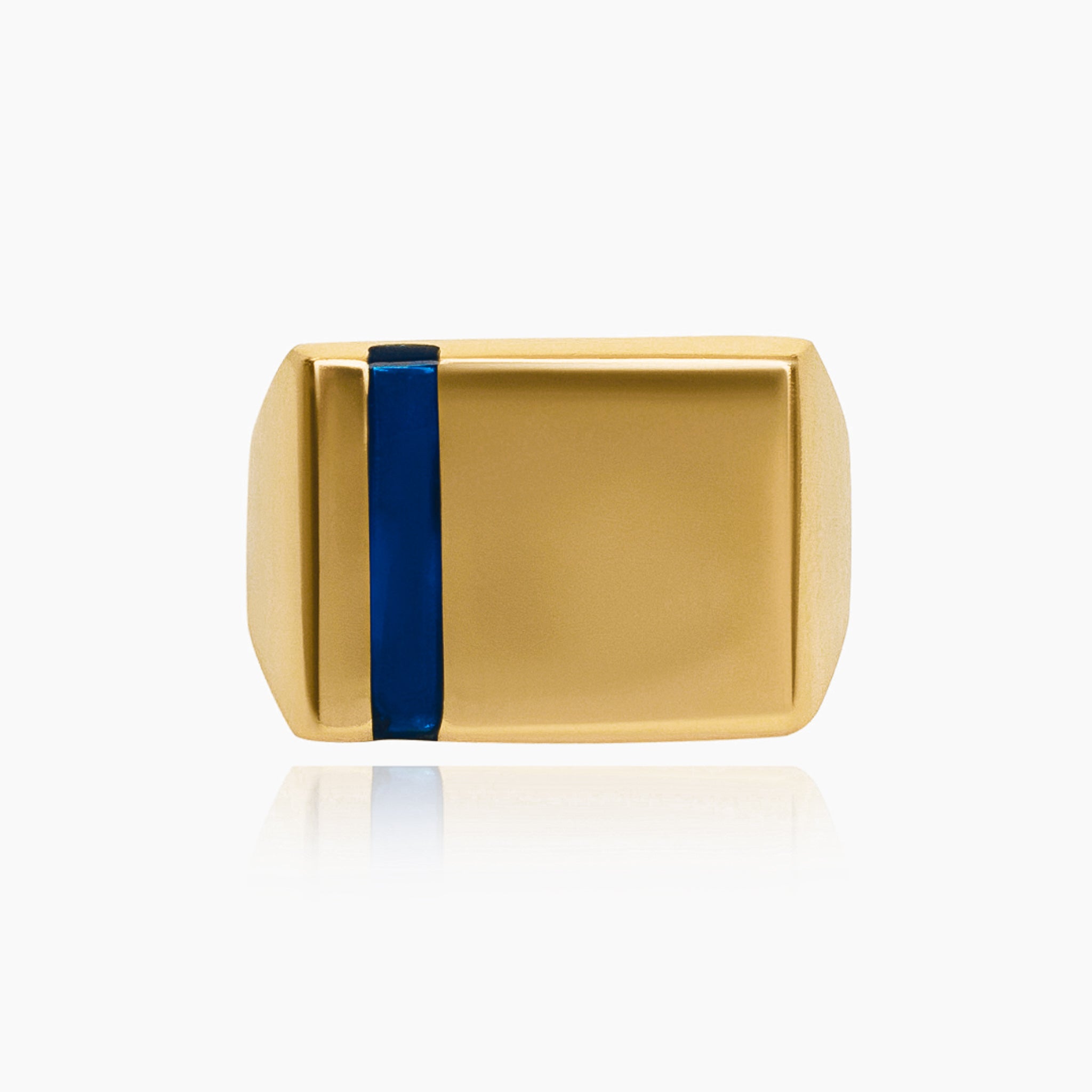 14K YELLOW GOLD RECTANGULAR SIGNET RING -BLUE STRIPE
