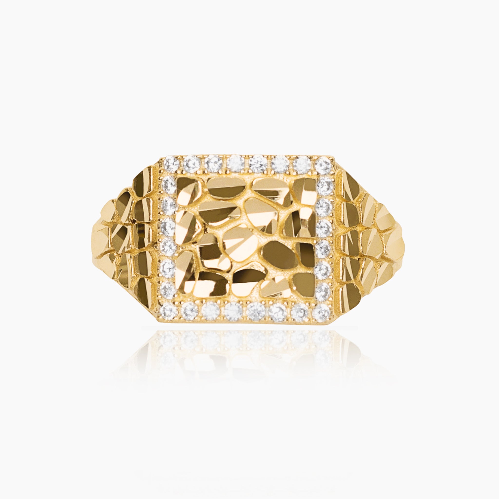 10K YELLOW GOLD ICY FRAME NUGGET RING