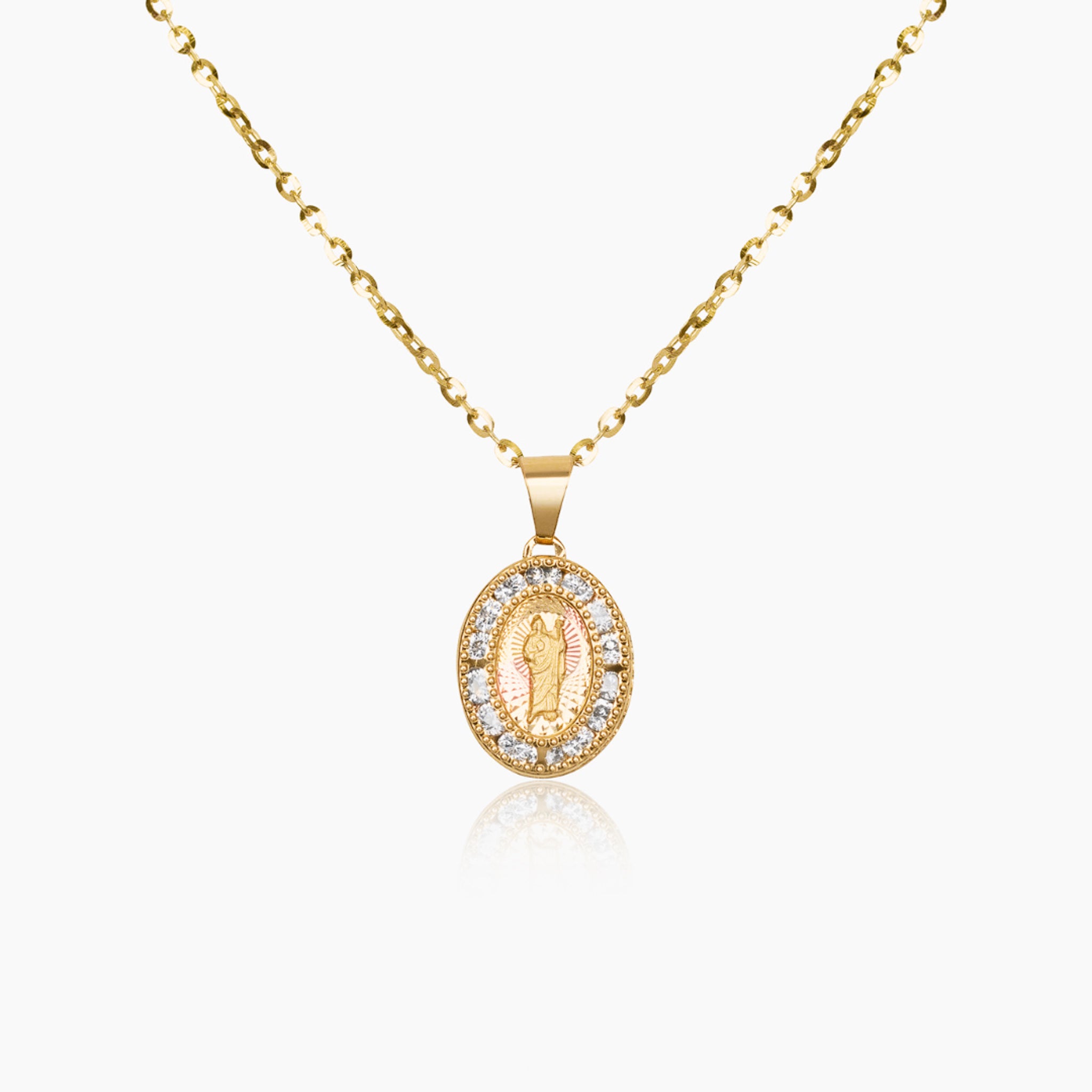 14K YELLOW GOLD LA FE MINI SAN JUDAS NECKLACE