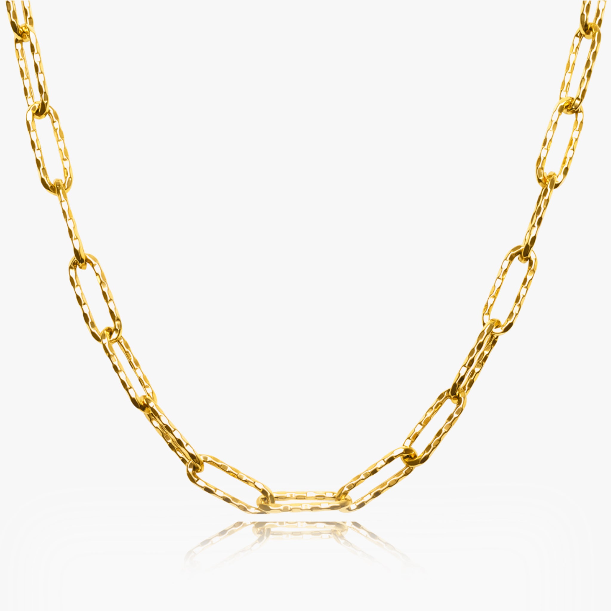 14K YELLOW GOLD HAMMERED PAPERCLIP CHAIN