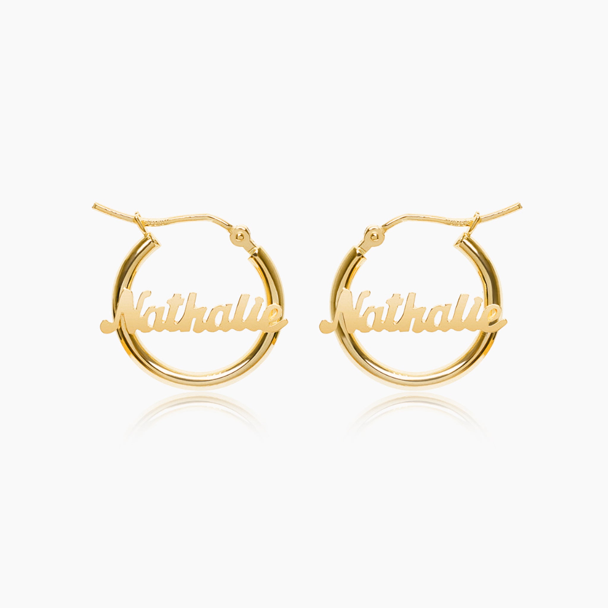 14K YELLOW GOLD FLOATING NAME HOOPS -MINI