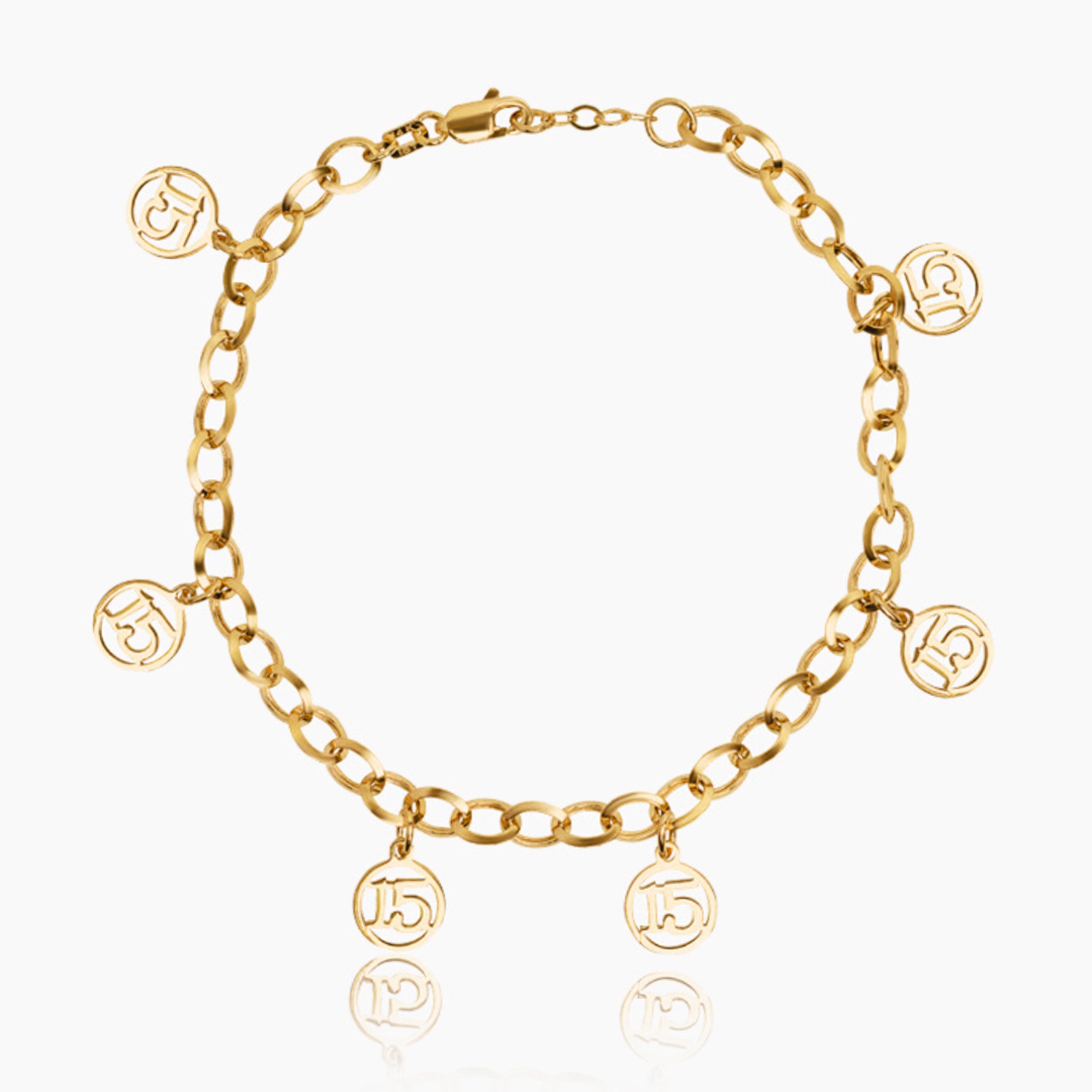 14K YELLOW GOLD SWEET 15 CHARM BRACELET