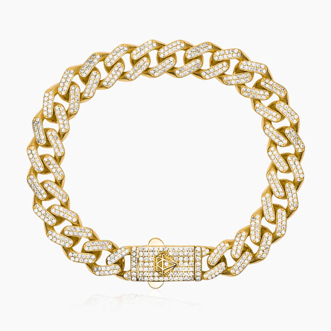 14K YELLOW GOLD ICY MONACO CUBAN BRACELET -11MM