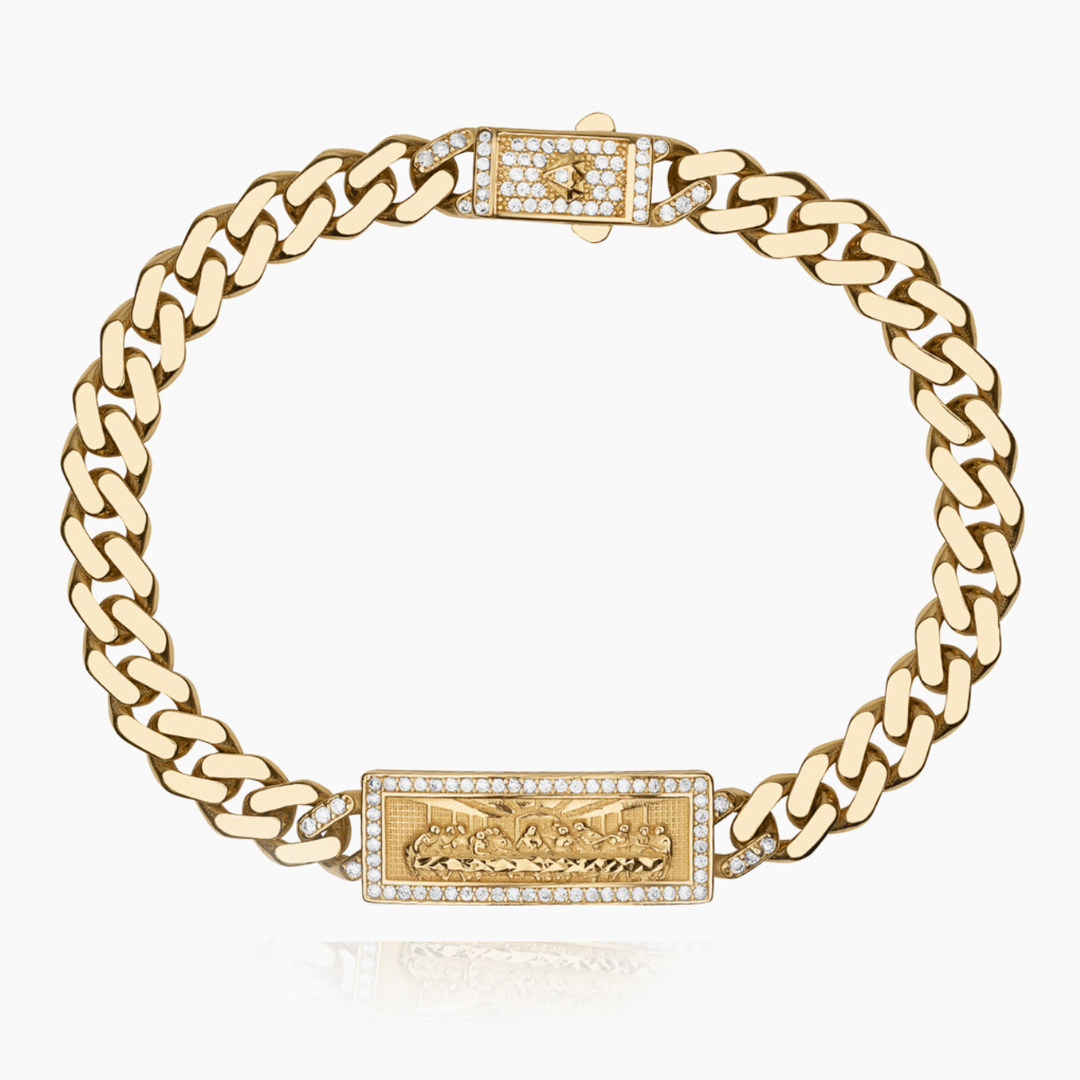 14K YELLOW GOLD ICY LAST SUPPER MONACO BRACELET -7MM