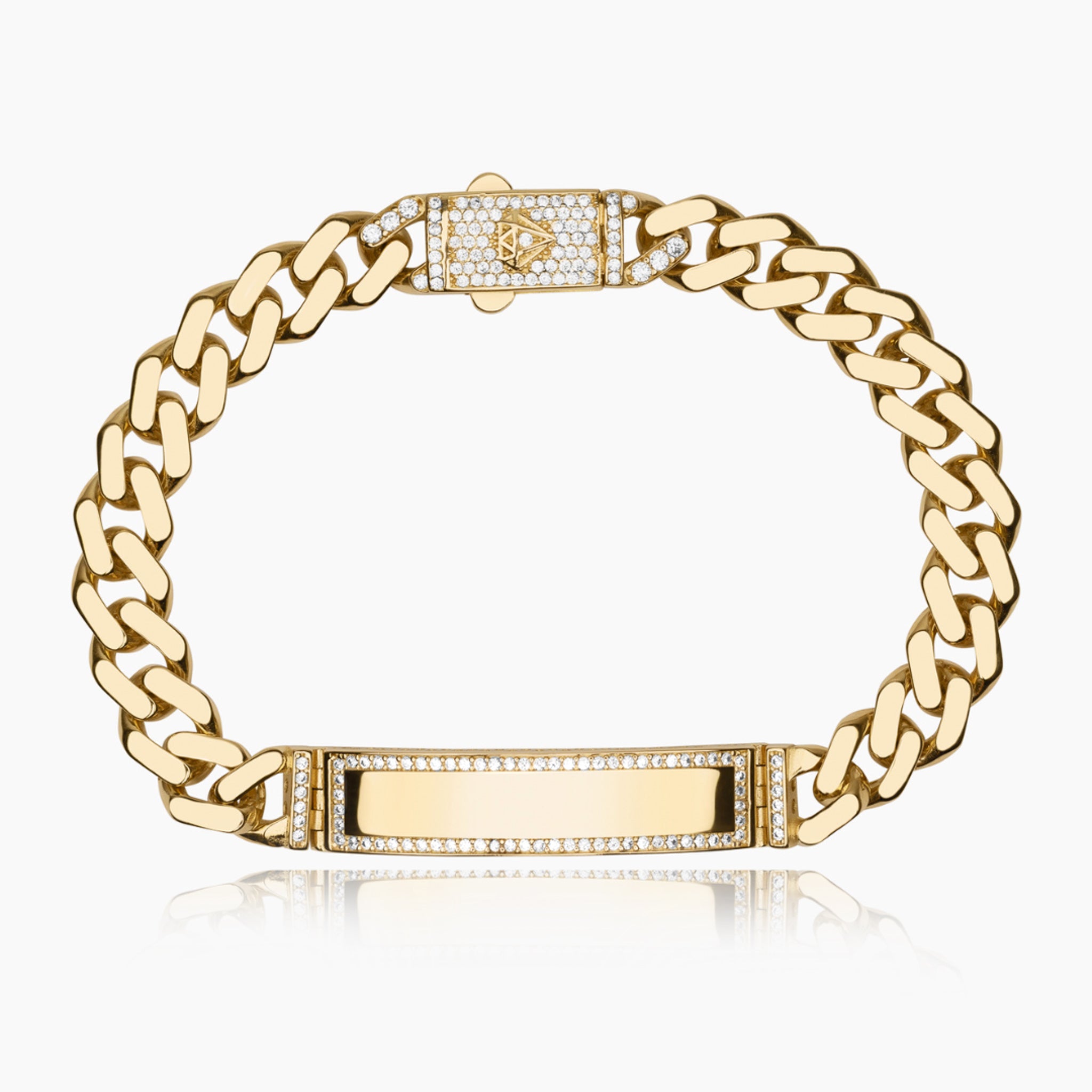 14K YELLOW GOLD ICY BORDER MONACO ID BRACELET -7.0MM