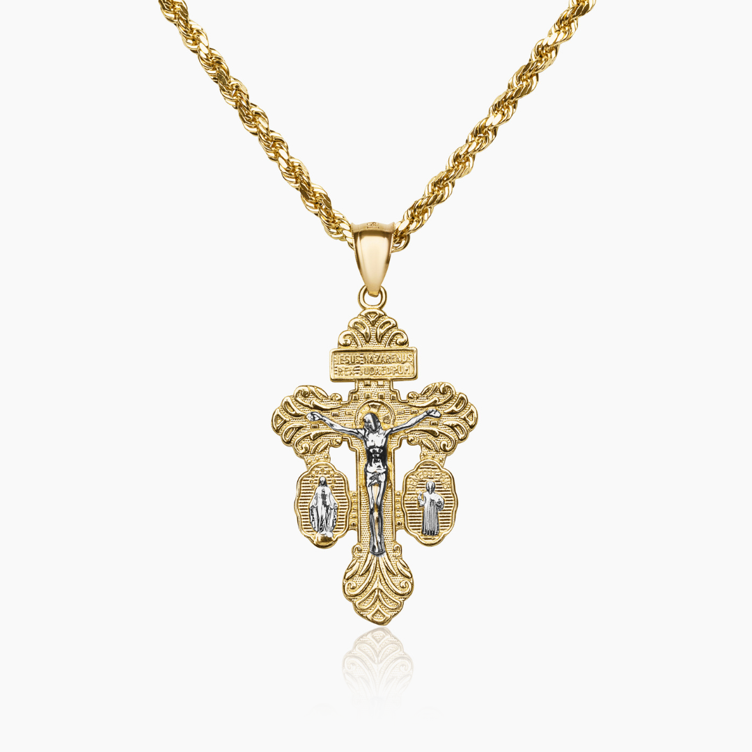 14K YELLOW GOLD CRUZ DE TRIPLE AMPARO NECKLACE