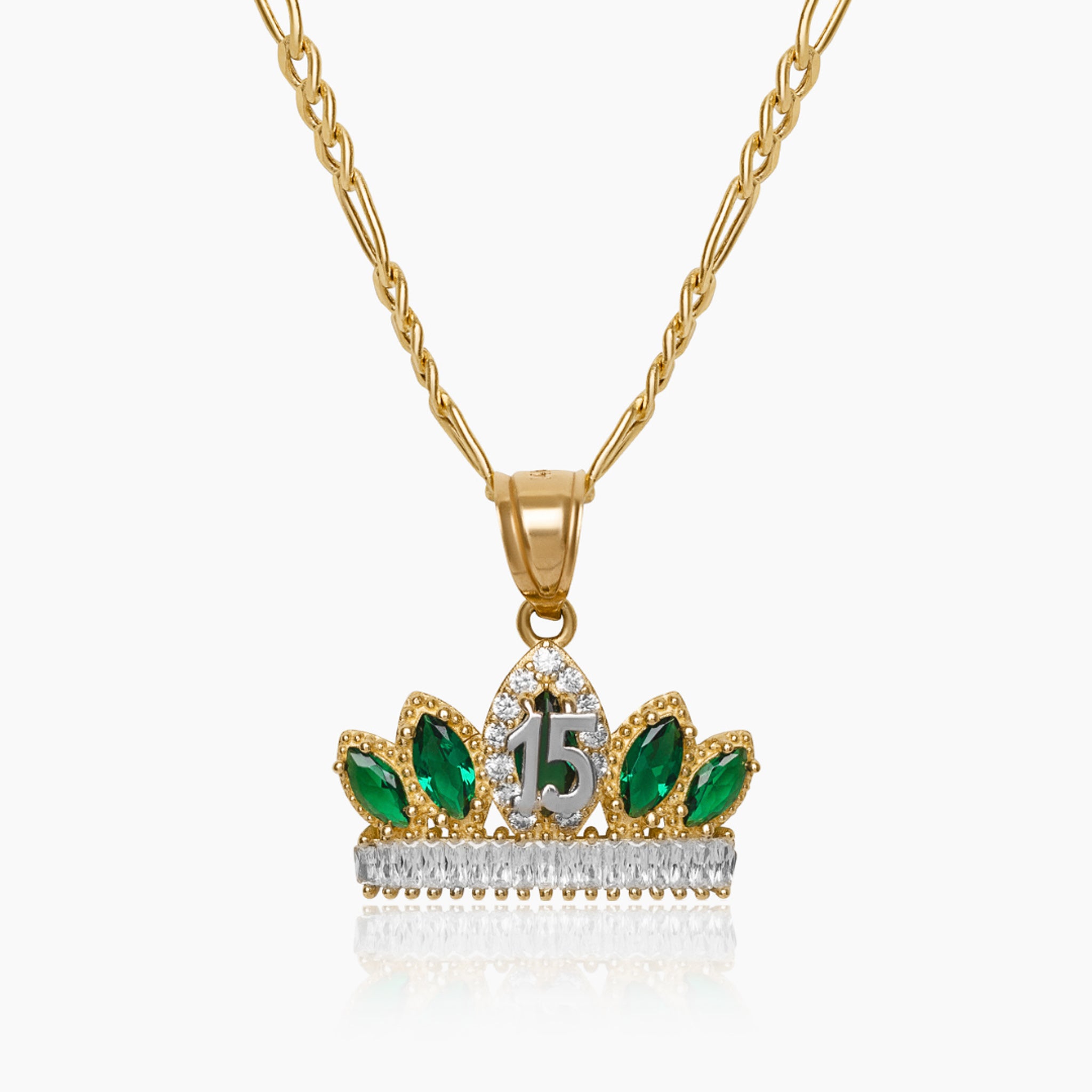 14K YELLOW GOLD GABRIELA QUINCE CROWN NECKLACE -GREEN