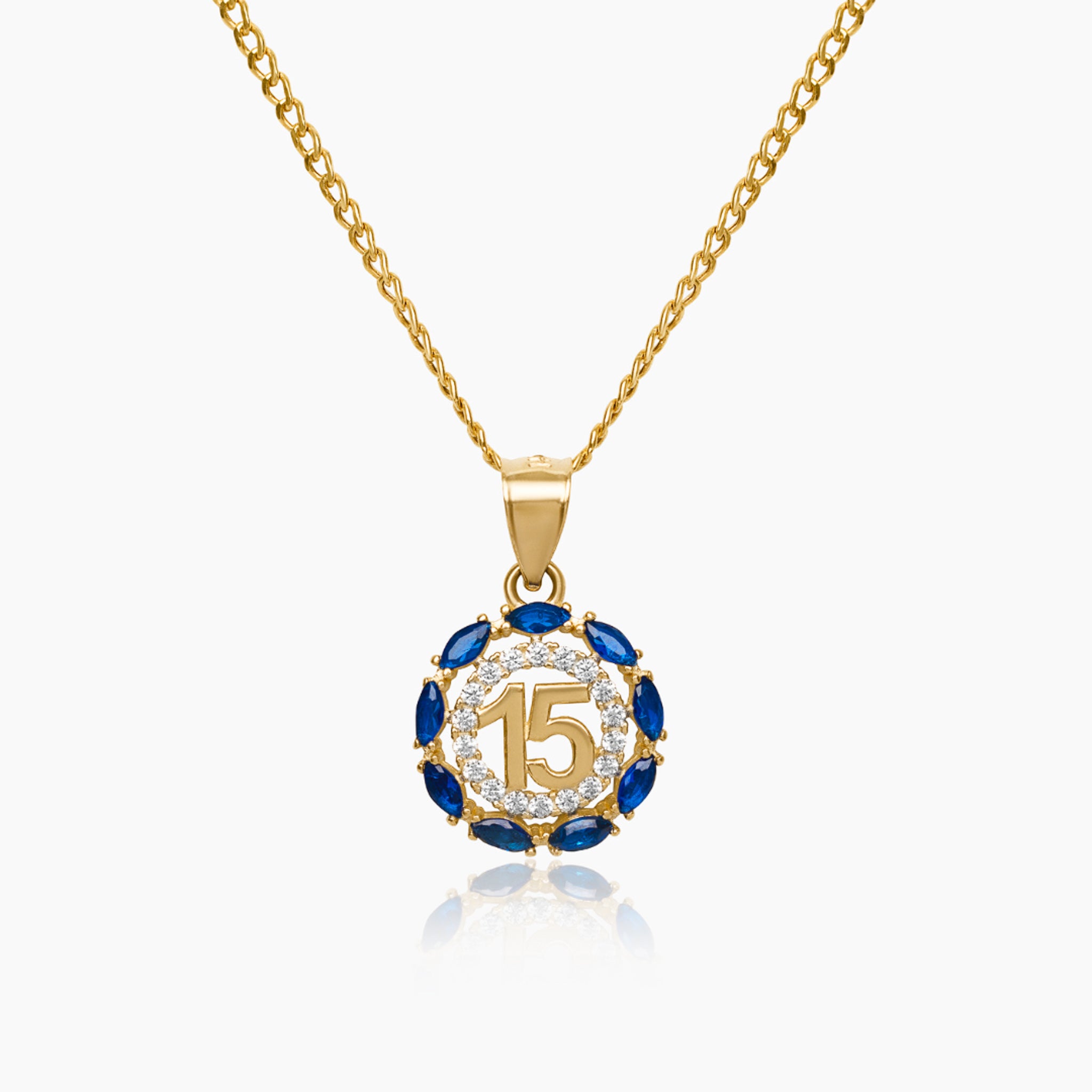 14K YELLOW GOLD GRACE QUINCE NECKLACE -ROYAL BLUE