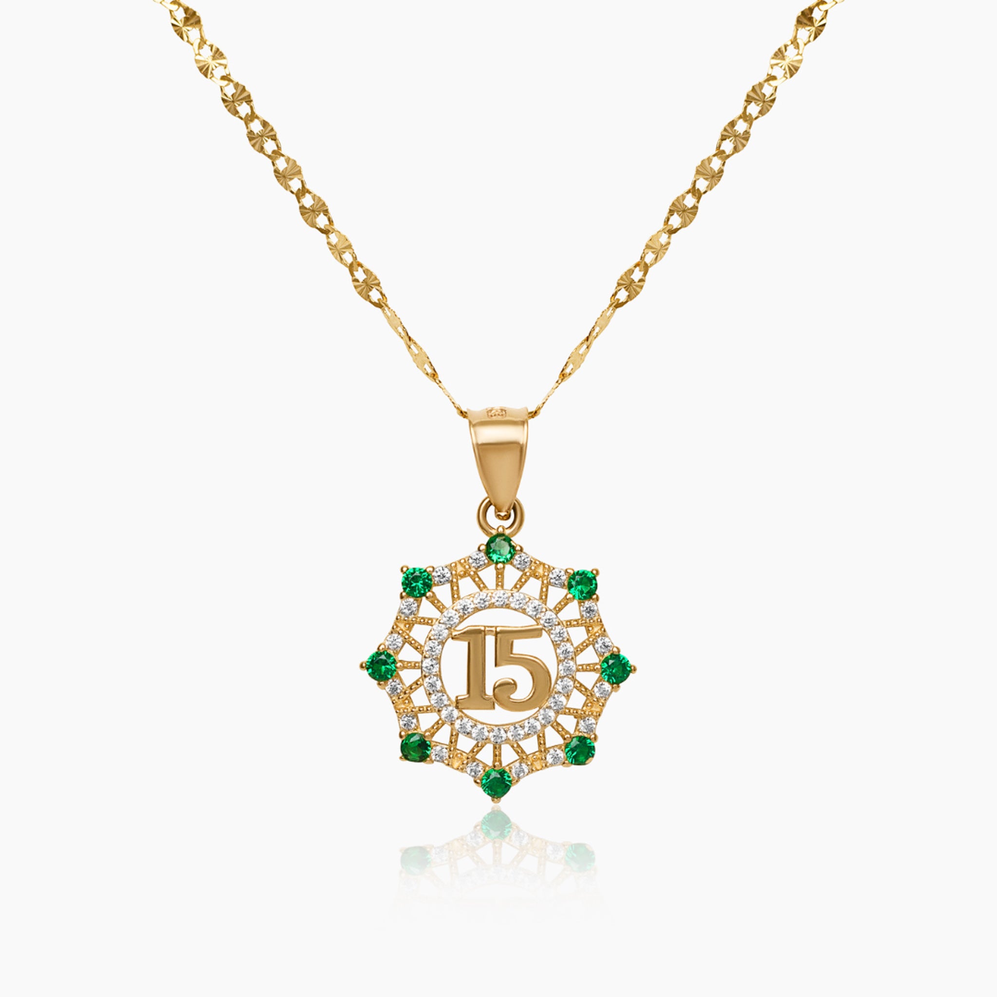 14K YELLOW GOLD NOVA QUINCE NECKLACE -GREEN