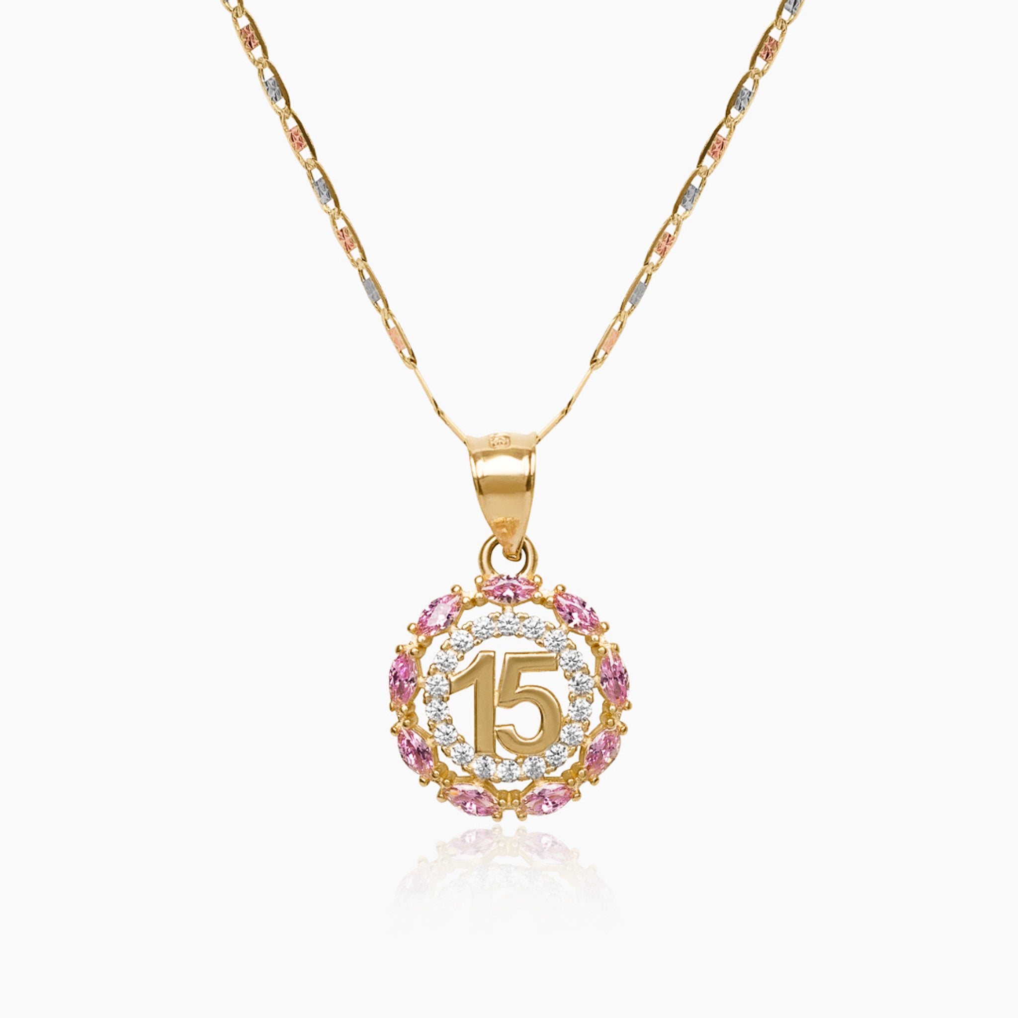 14K TRI COLOR GOLD GRACE QUINCE NECKLACE -PINK