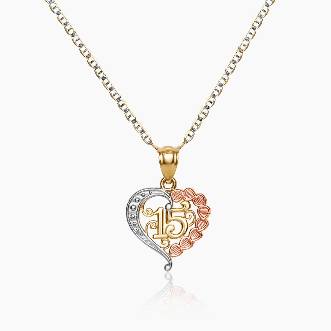 14K TRI COLOR GOLD MI DULCE QUINCE NECKLACE