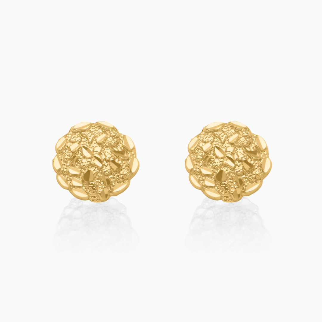 10K YELLOW GOLD ROUND NUGGET EARRINGS -11MM