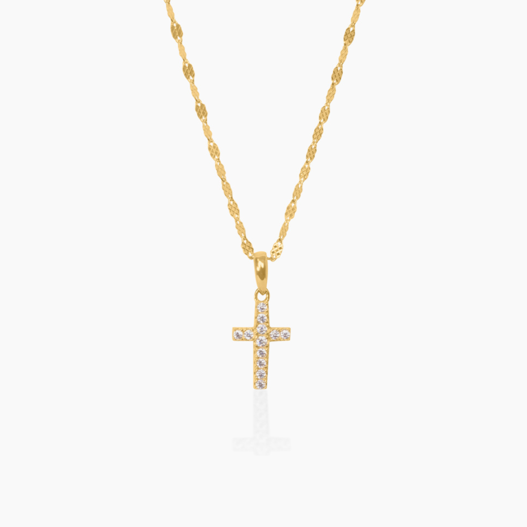 14K YELLOW GOLD CHLOE MINI CROSS NECKLACE