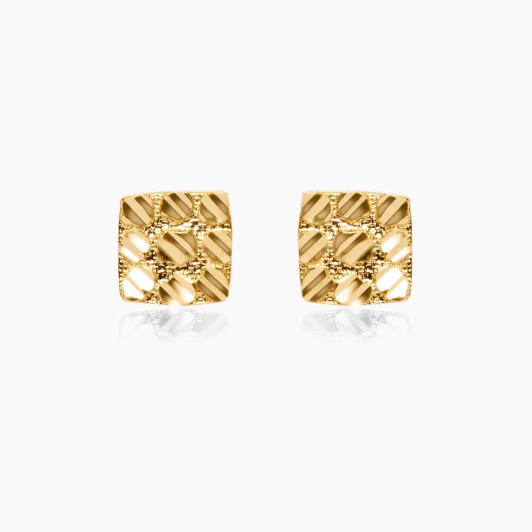 10K YELLOW GOLD SQUARE NUGGET EARRINGS -7.5MM