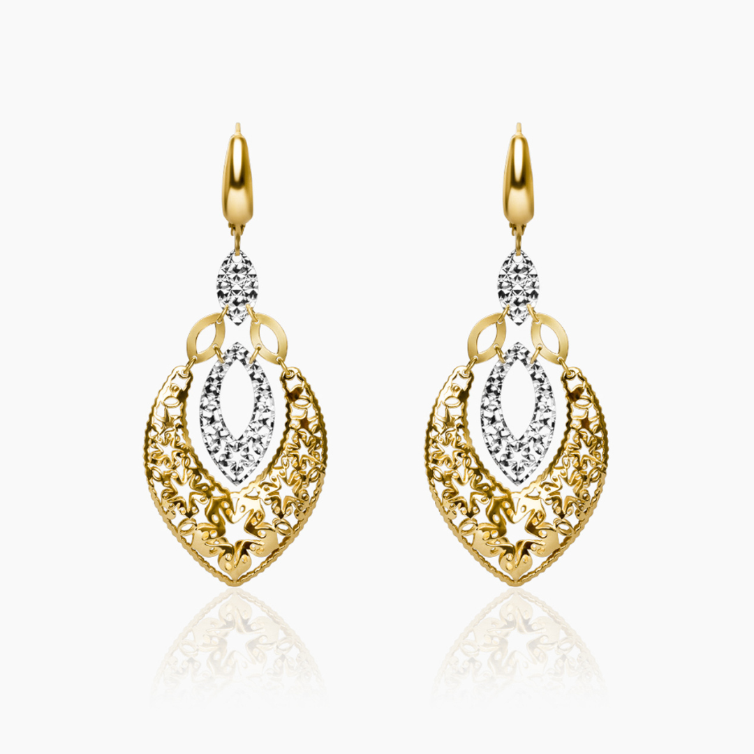 14K TWO TONED GOLD MILLI FILIGREE DROP EARRINGS