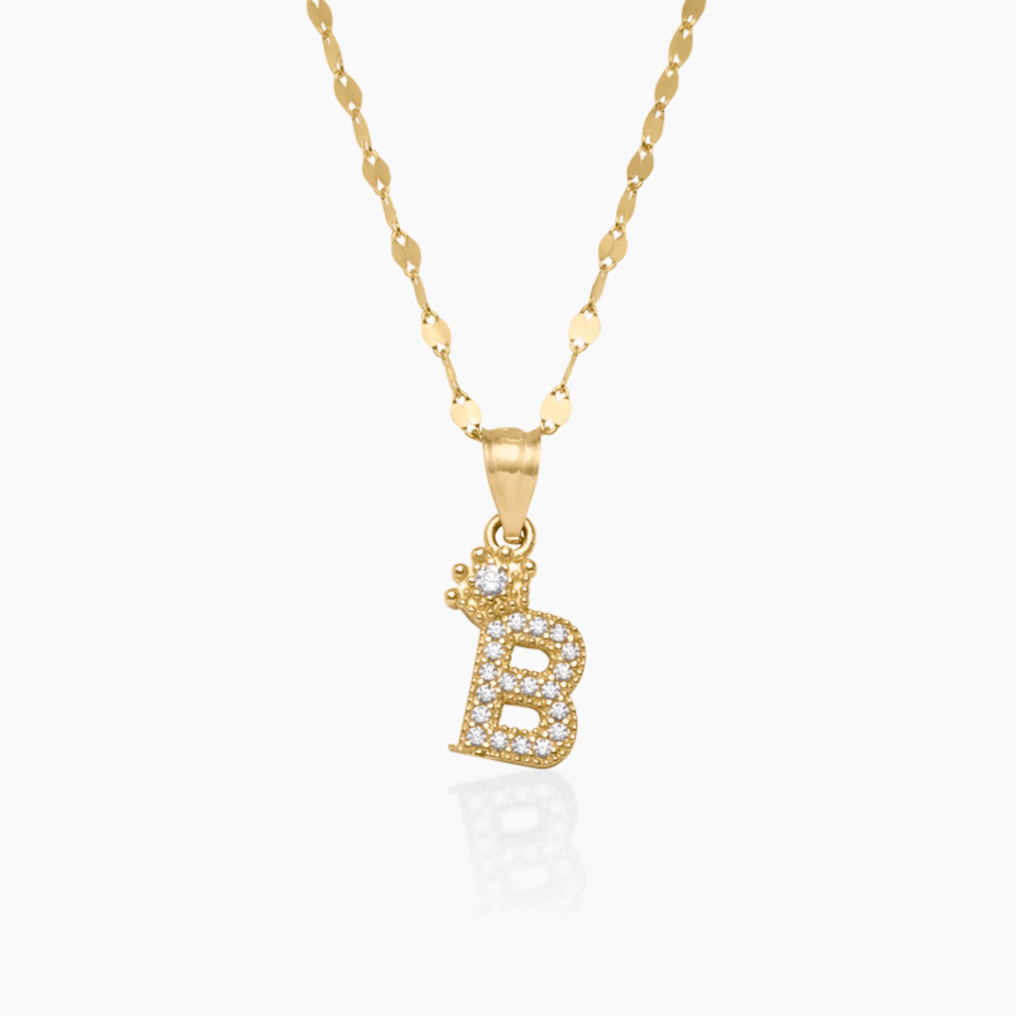 14K YELLOW GOLD MINI CROWNED INITIAL NECKLACE