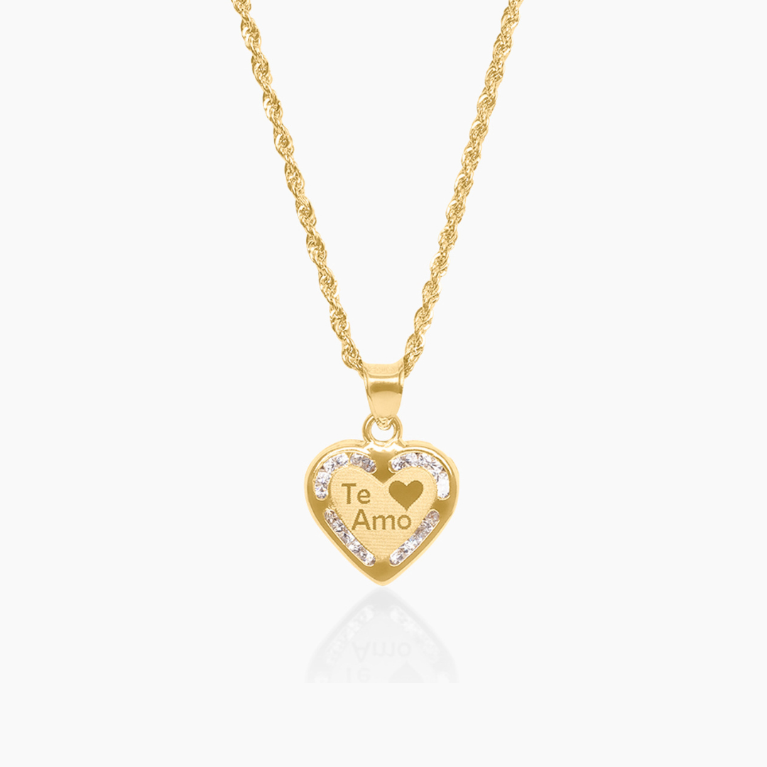 14K YELLOW GOLD TE AMO HEART NECKLACE