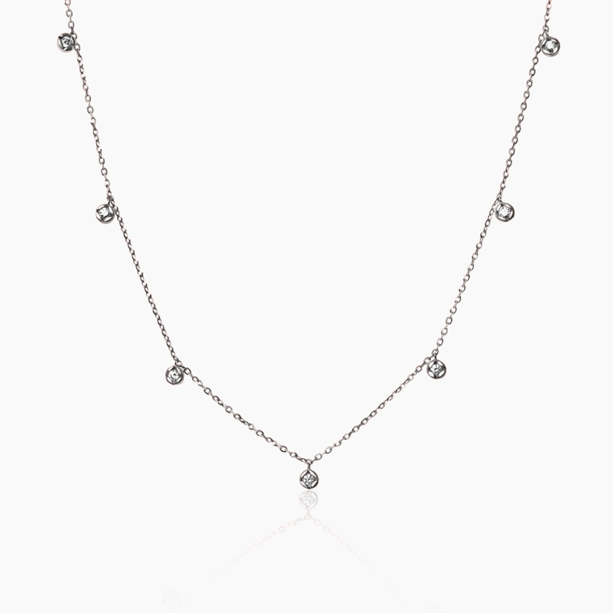 14K WHITE GOLD DIAMOND BEZEL MINI DROPS NECKLACE