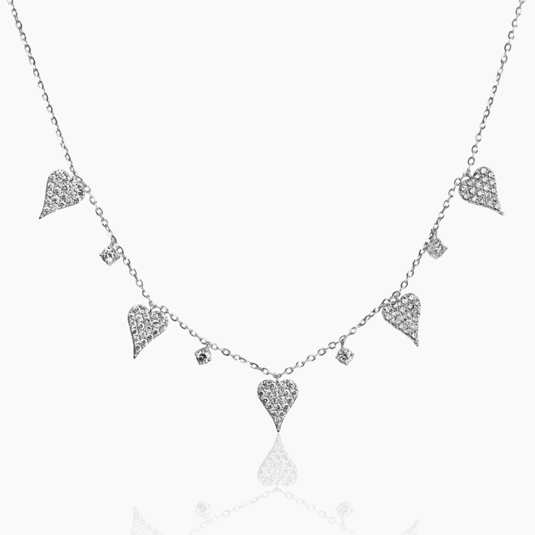 14K WHITE GOLD SHIMMERING HEARTBEAT DIAMOND NECKLACE