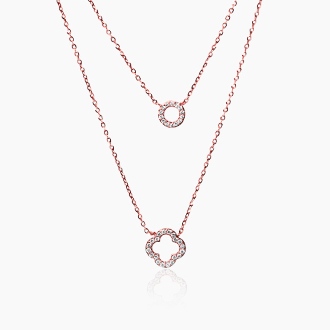 14K ROSE GOLD TREFLE DIAMOND LAYERED NECKLACE
