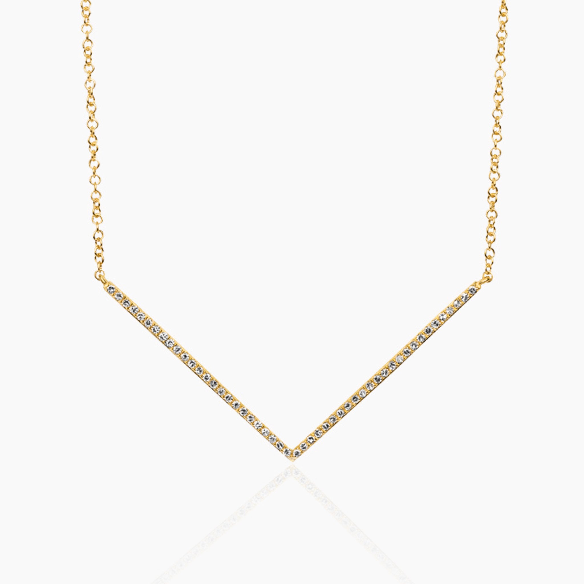 14K YELLOW GOLD DIAMOND V NECKLACE