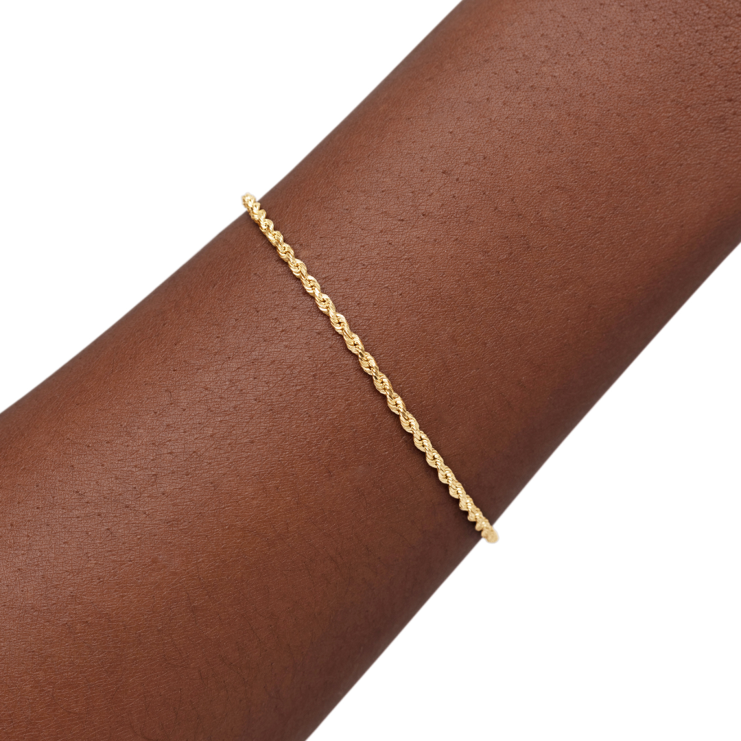 10K YELLOW GOLD DIAMOND CUT ROPE BRACELET -2.5MM