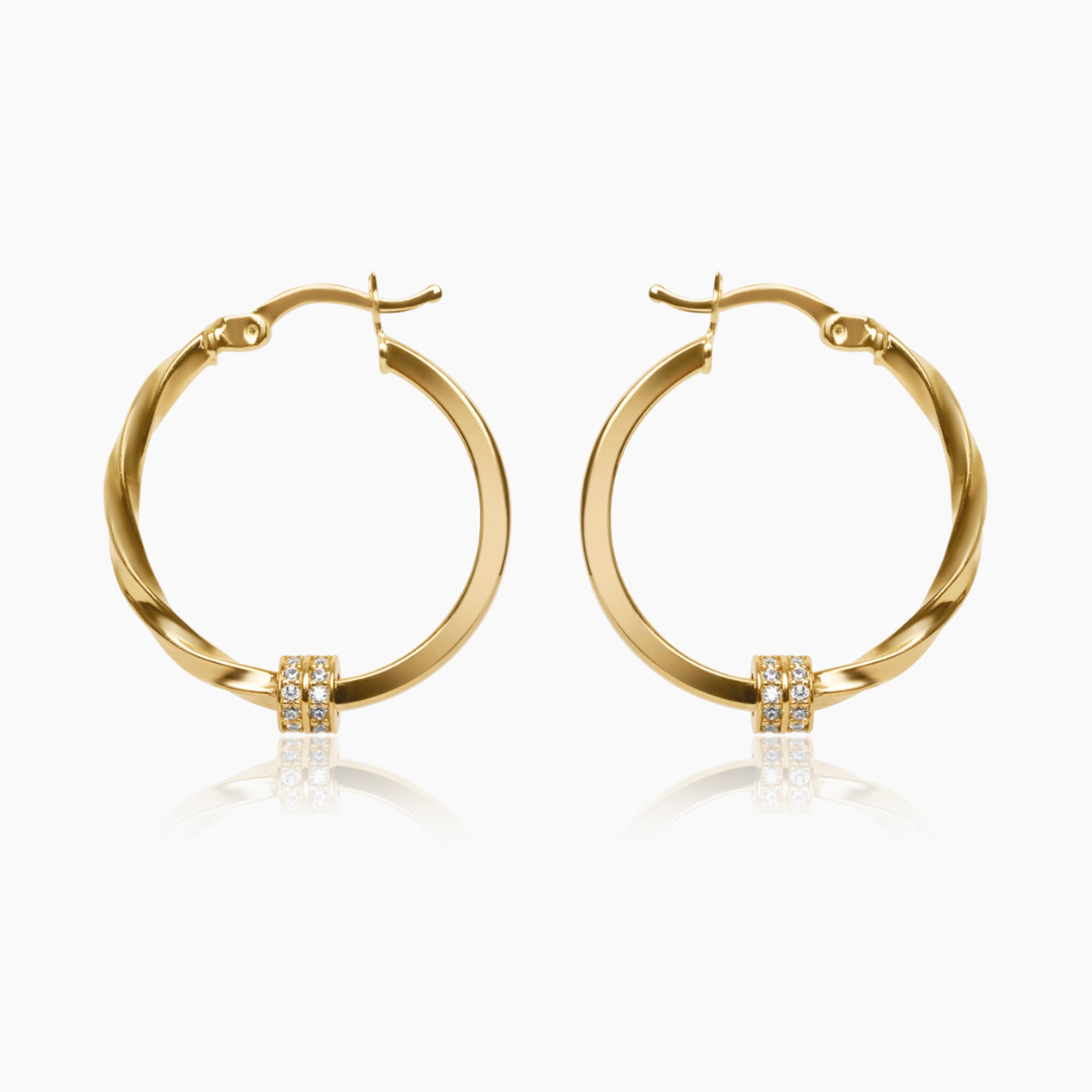 14K YELLOW GOLD TWIST & TUBE BONDED HOOPS