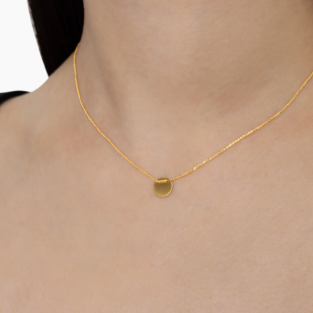 14K YELLOW GOLD DISC NECKLACE -ENGRAVED