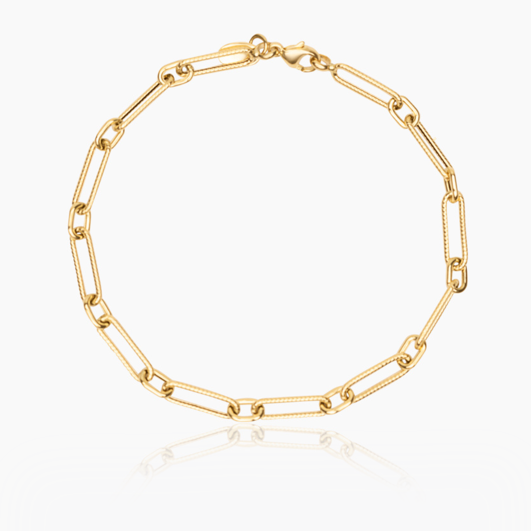 14K YELLOW GOLD RIBBED PAPERCLIP BRACELET