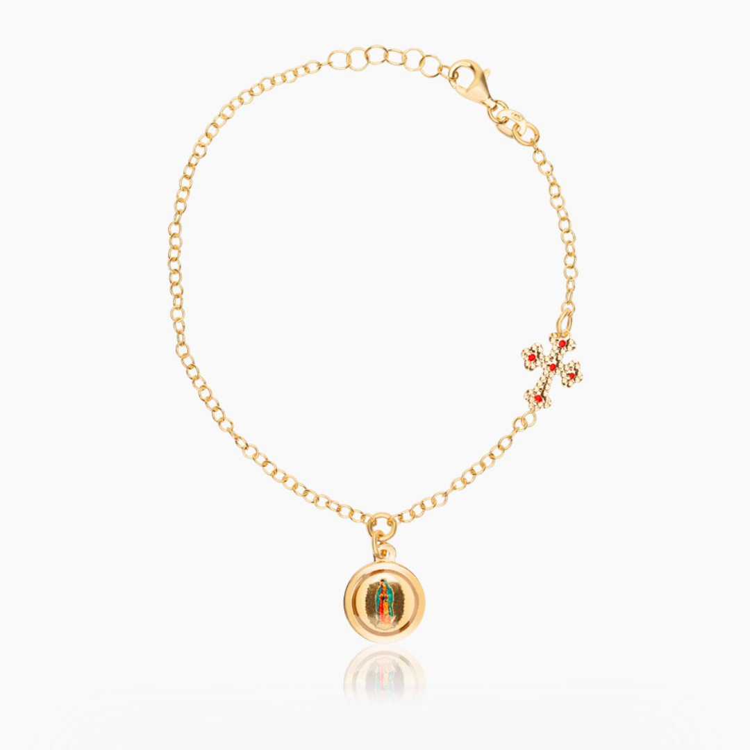 14K YELLOW GOLD SACRED PROTECTION VIRGIN MARY CHARM BRACELET